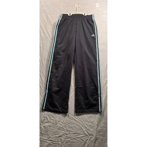 Adidas Track Pants In Black with Light Blue/Teal Stripes Size Small